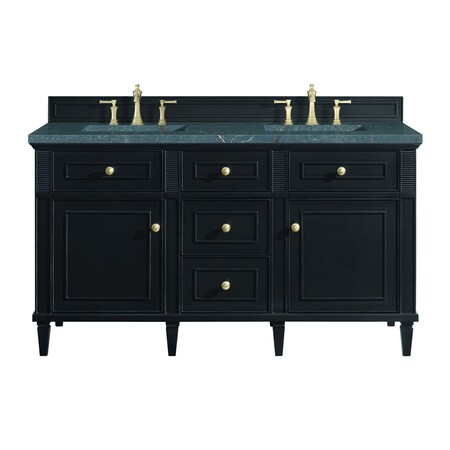James Martin Vanities 60'' Double Vanity, Black Onyx w/ 3 CM Parisien Bleu Quartz Top 424-V60D-BKO-3PBL
